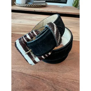 90's vintage L belt calf hair suede black animal print zebra women's wide thumbnail 2