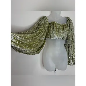 ASOS gold limited edition Sequin Puff-Sleeve Cropped Top size 6 NWT Festive thumbnail 2