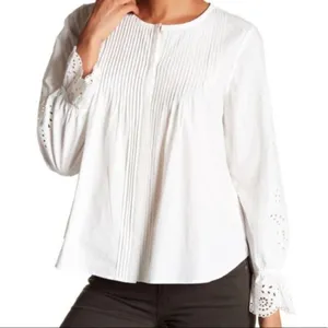 JOIE Kalyssa Pleated‎ Eyelet Blouse White Sz Medium thumbnail 1