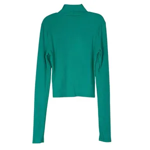 American Eagle Ribbed Mock Neck Crop Top Solid Green Long Sleeve Size S thumbnail 4