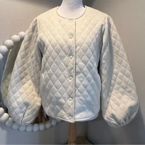 Quilted White cream Puffer Jacket Vero Moda large pockets lined thumbnail 1