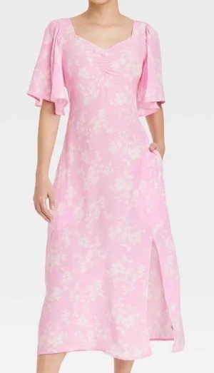 A New Day Hot Pink Floral Maxi Dress with Flutter Sleeves thumbnail 1