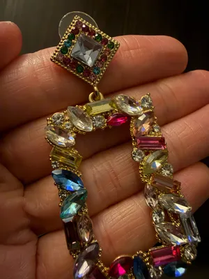 Multicolor Rhinestone Statement Dangle Earrings Gold thumbnail 3