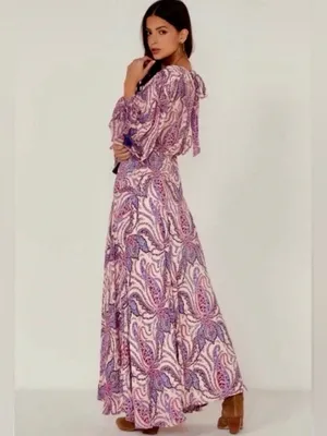 NWT Free People Purple Paisley Balloon Sleeve ‘Mirage’ Tassel Maxi Dress, Size 8 thumbnail 7