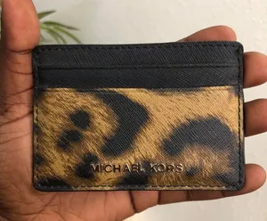 Michael Kors Black Brown Leopard Animal Money Pieces Coin Cardholder Case Wallet Purse Leather thumbnail 1