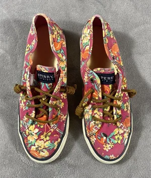 Sperry Shoes Sneakers Womens 7M Seacoast Top‎ Sider Pink Floral Spring Summer thumbnail 1