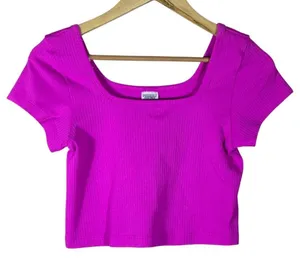 NWT Pink Victoria's Secret Ribbed Square Neck Crop Top Magenta Summer Size M thumbnail 1
