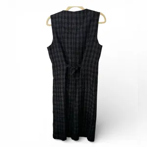 Vintage navy blue plaid wool blend sleeveless dress thumbnail 2
