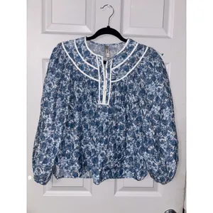 Ethnic Liberty Elysian Day paisley Blue granny Long Sleeve Popover Blouse Small thumbnail 5