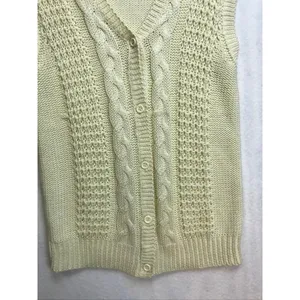 Vintage Grand Tier Womens‎ Cream Cable Knit V Neck Button Vest Sweater Size L thumbnail 2