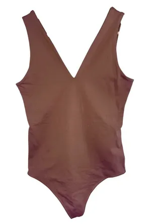 Abercrombie & Fitch Soft AF Brown Tan Sleeveless VNeck Shapewear Bodysuit Size M thumbnail 1