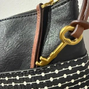 Fossil Fiona Striped Crossbody Bag Purse Handbag Black White Brown‎ With Key N thumbnail 6