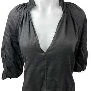 Dissh Nadia Womens Black Plunge V-neck Collar Puff Sleeve Mini Shift Dress Sz 2 thumbnail 6
