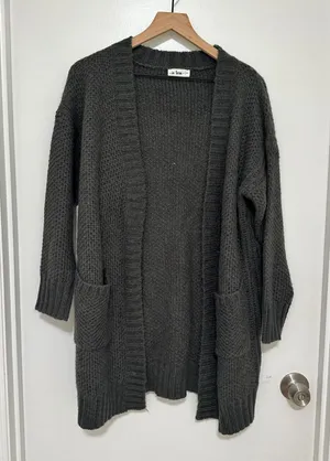 In Loom | Woman's Dark Green Cozy Waffle Knit Oversized‎ Cardigan Sweater, S/M thumbnail 1