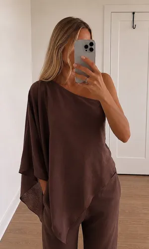 ASOS DESIGN Modal One Shoulder Draped
Top Chocolate thumbnail 1