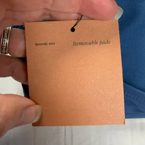 Shade & Shore Bandeau Bikini Top Women's Small Blue Ruched Front Faux Pearl NWT thumbnail 7