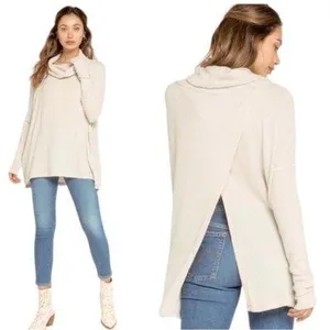 NWT Free People XS Cream Juicy Cowl Neck Long Sleeve Waffle Knit thermal top thumbnail 2