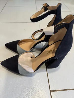 Tacones Nine West punta fina ankle strap negro gris talla 8M elegantes thumbnail 2