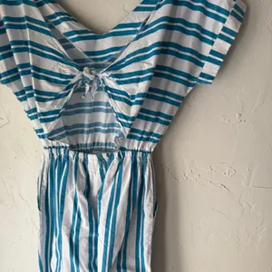 Vintage 70s‎ Buffy’s Choice Striped Cotton Jumpsuit Sz L Tie Back Pockets USA thumbnail 4