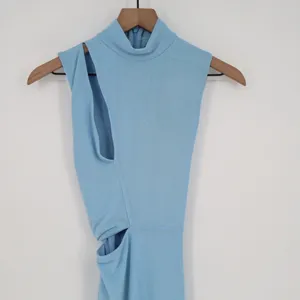 Lulus Kamara Midi Dress Womens XS Light Blue Lined Mesh Cutout Knotted Mock Neck thumbnail 4