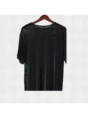 Sheer Mesh Metallic Black Midi Dress Large Glitter Beach Swim Cover Up Goth Alt thumbnail 2