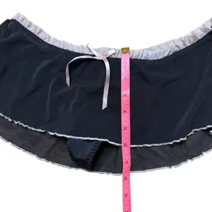 Black sheer skirted thong with pink satin bow and trim medium thumbnail 4