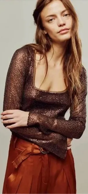 Free People NWOT Late Night Disco Layering Top in Hot Fudge Sequin - Small thumbnail 1
