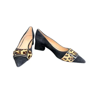 Franco Sarto Size 8 Black Suede Pumps Leopard Calf Hair Buckle Pointed Toe Heels thumbnail 3