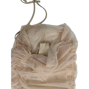 Oh Polly - Amiens Tie Mesh Dress with Long Sleeves in Nude & Tan thumbnail 2