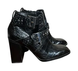 Zara Black Faux Crocodile Skin Pattern Reptile Heel Ankle Booties EUR 37 US‎ 6.5 thumbnail 1