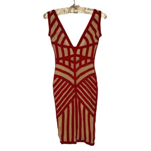 HOUSE OF CB London Genevieve Crimson Bandage And Beige Mesh‎ Dress thumbnail 4