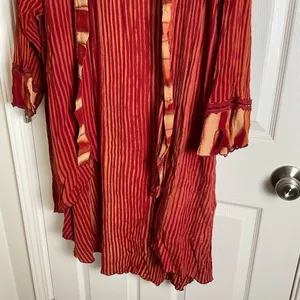 Freestyle Boho Red Striped Kimono Cardigan Open Front Duster Size 1X thumbnail 5