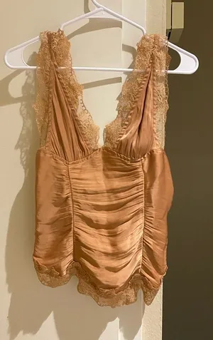 Free People Lace Cami in Warm Caramel, elastic back, size S thumbnail 1