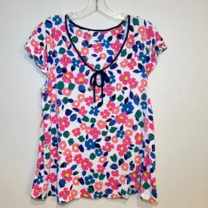 Kate Spade Pajama Set‎ Multi Color Floral Ruffle Trim Womens Small NWT thumbnail 2