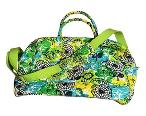 Vera Bradley lime up Quilted Cotton Duffel Bag Green Floral Weekend Travel thumbnail 1