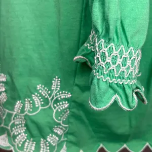 RXB Embroidered Cotton Shirt Flowy Boho Green Medium M 3/4 Quarter Sleeve NWT thumbnail 6