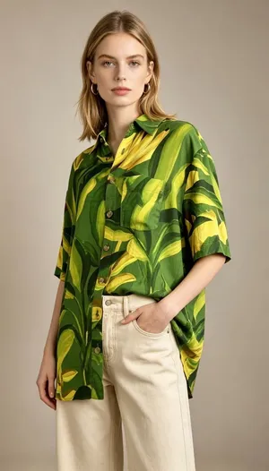 NWOT Farm Rio Unisex Green Banana Aquarela Shirt Size S thumbnail 1