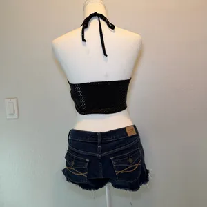 Love‎ J Black Sequin Halter Top Small Y2K Festival Clubwear thumbnail 4