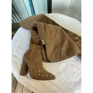 New Venus Faux Suede Studded Over the knee Taupe Boots thumbnail 13