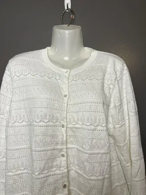 J.CREW Cardigan Sweater Womens XXL White Open Knit Button Front Lightweight thumbnail 1