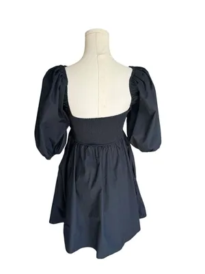 Abercrombie - Black Puff Sleeve Mini Square Neck Babydoll Fit Flare Dress Sz XS thumbnail 5