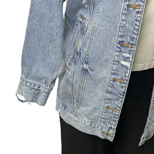 American Eagle Oversized Distressed Denim Jean Jacket‎ Small thumbnail 3