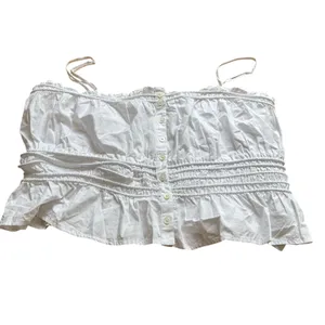 Madewell Large White Smocked Button Front Crop Top Adjustable Straps Cotton thumbnail 2