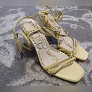 Sam Edelman pastel yellow strappy block sandal heels thumbnail 2