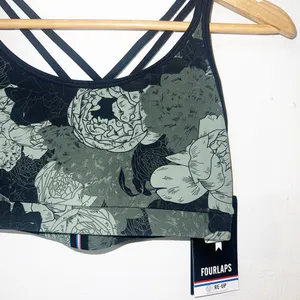 Four Laps vitality athletic fit peonies print thyme olive green new bra thumbnail 2