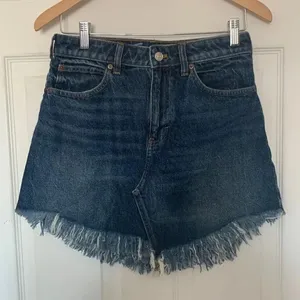 We The Free Bailey Fringe Blue Denim Mini Skirt Size 26 thumbnail 2