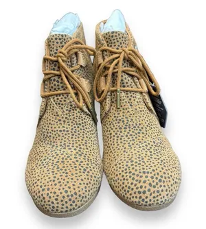 Toms Desert Ankle Lace Up Brown Suede Cheetah Leopard Wedge Boots Women's Sz 8.5 thumbnail 3