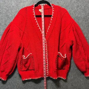 POL Red Cable Knit Cardigan M Oversized Chunky Button Front Boho‎ Sweater thumbnail 6