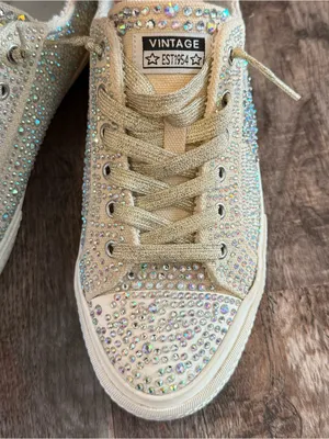 Vintage Havana Jenny Rhinestone Lace Up Sneakers Sparkle 8.5 Gold Rhinestones thumbnail 2