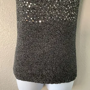 Vintage 90s Silver Sequin Holiday New‎ Years Eve Party Sparkly Ribbed Tank Top M thumbnail 4